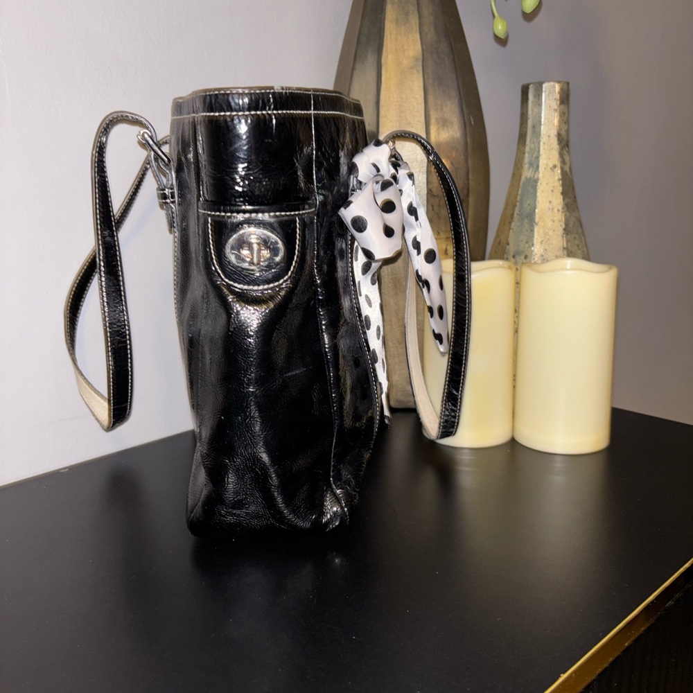 Coach Black Patent Leather Tote with Polka Dot Bow - Picture 5 of 6